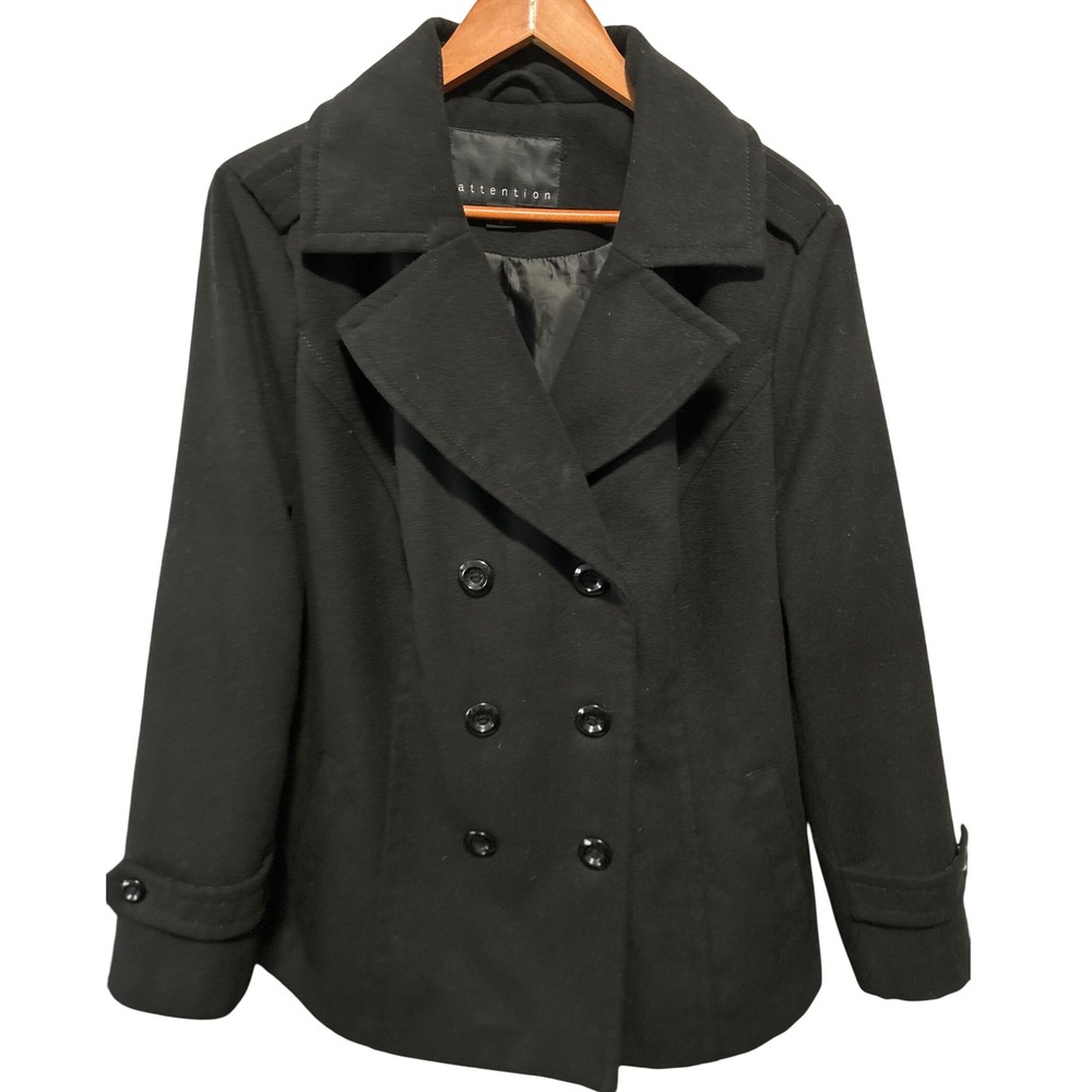 Attention Label Black Double Breasted Pea‎ Coat Women's Size 1X